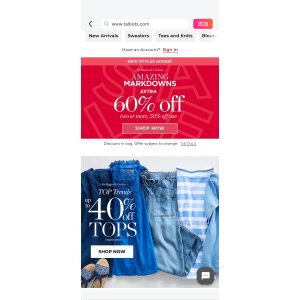  Talbots 折扣区一件额外5折 两件以上额外4折