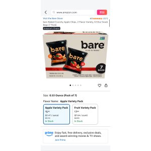 $5.45 Amazon.com : bare Baked Crunchy Apple Chips, 2 Flavor Variety, 0.53oz Snack Bags (7 Pack) : Everything Else