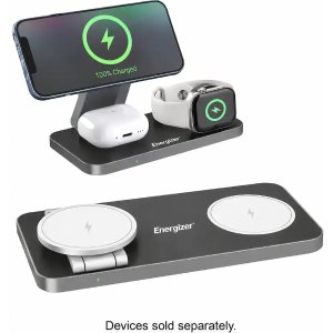 $19.99 Energizer 3 in 1 15W Magnetic MagSafe/Qi2 Compatible Fast 15W Charger, Charging Station/Stand for iPhone + AirPods + Apple Watch Black WCP310 - Best Buy
