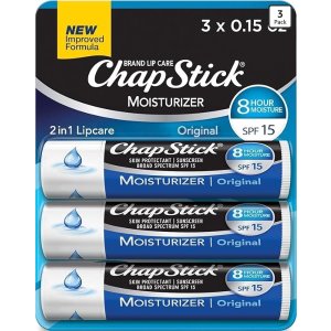 $2.19 Amazon.com: ChapStick Moisturizer Original Lip Balm Tubes, SPF 15 and Skin Protectant - 0.15 Oz (Pack of 3) : Beauty & Personal Care