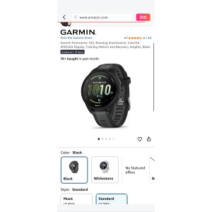 $129 Amazon.com: Garmin Forerunner 165, Running Smartwatch, Colorful AMOLED Display, Training Metrics and Recovery Insights, Black : Electronics