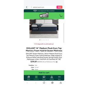 $216.81 DIGLANT 14  Medium Plush Euro Top Memory Foam Hybrid Queen Mattress