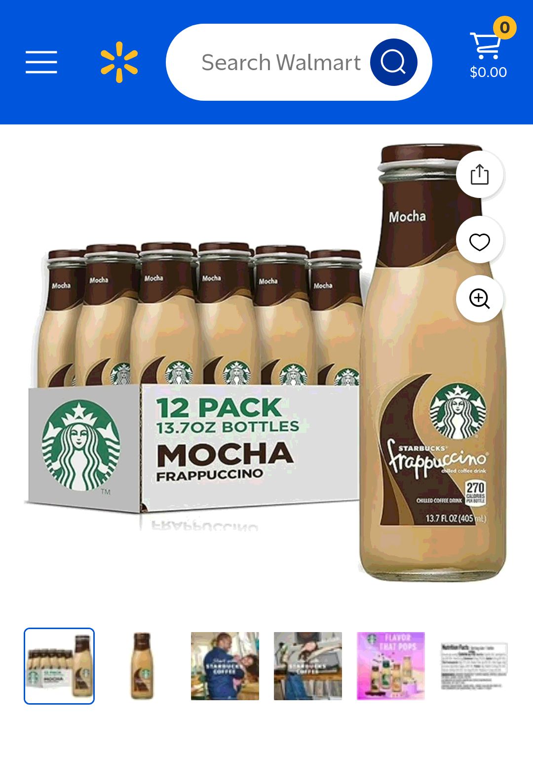 Starbucks Frappuccino Coffee Drink, Mocha Flavored, 13.7 fl. oz Bottles (12 pack) - Walmart.com