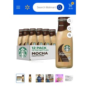 $27.57 Starbucks Frappuccino Coffee Drink, Mocha Flavored, 13.7 fl. oz Bottles (12 pack) - Walmart.com