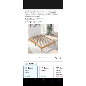 $94.99 Amazon.com: OLIXIS Queen Size Bed Frame, 12 in Heavy Duty Platform Bedframe, Underbed Storage, 700 LBS Capacity, No Box Spring Needed, Wooden Slats,Easy Assembly, Honey Finish