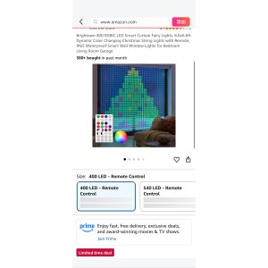 $13 Amazon.com: Brightown 400 RGBIC LED Smart Curtain Fairy Lights, 6.6x6.6ft Dynamic Color Changing Christmas String Lights with Remote, IP65 Waterproof Smart Wall Window Lights for Bedroom Living Room G