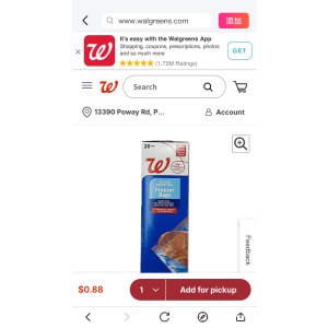 $0.88 Walgreens Freezer Bag Quart | Walgreens