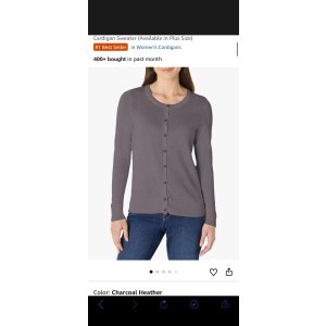 $6.24 Amazon.com: Amazon Essentials Women s Lightweight Crewneck Button-Down Cardigan Sweater (Available in Plus Size), Charcoal Heather, Medium