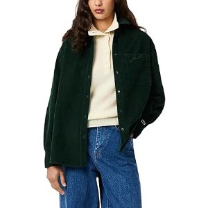 $10.79 白菜外套 Amazon.com: Lacoste Women's Oversize Velour Woven Shirt, Sinople, 32 : Clothing, Shoes & Jewelry