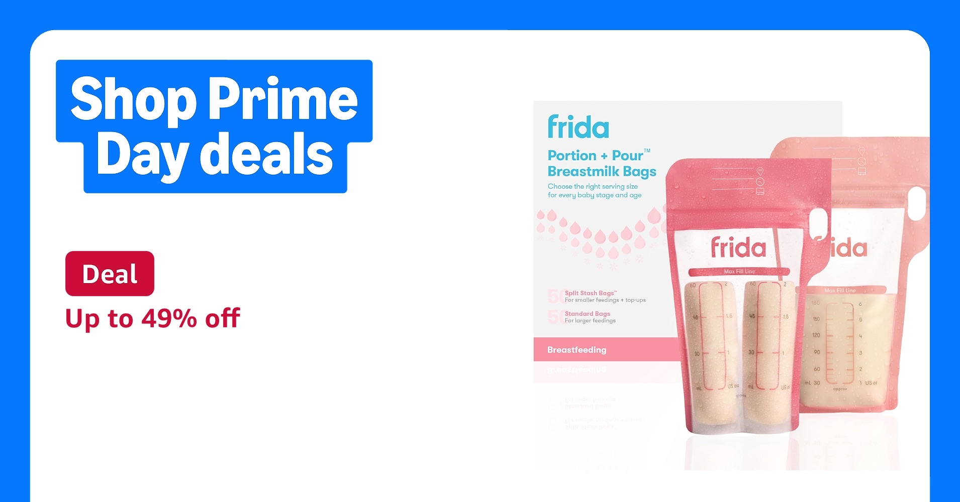 Deal for Prime Members: Frida Mom Breastmilk Storage Bags, 100ct Variety Pack, Standard & Splitstash Freeze & Thaw Milk Bags for Breastmilk, Leakproof Seal, Perfect Pour Spout, Precise Portions, No Sl