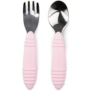 $7.43 Amazon.com: Bumkins Toddler Utensils, Kids Fork and Spoon Set, Silicone and Stainless-Steel Silverware, Angled Forks / Sporks for Self-Feeding, Children Training Flatware Cutlery for 18 Mont