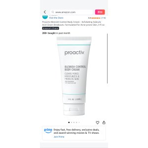 $15.48 Amazon.com : Proactiv Blemish Control Body Cream - Exfoliating Salicylic Acid Clears Breakouts. Formulated for Acne-prone Skin, 4 fl oz : Beauty & Personal Care