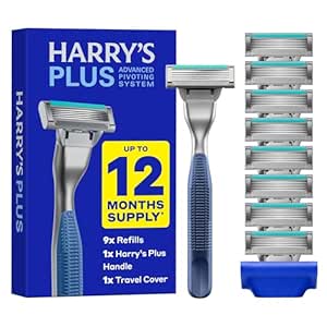 Amazon.com: Harry's Plus Razor and Blade Value Pack, 1 Razor Handle (Tide), 9 Razor Blade Refill Cartridges- German Engineered- Up to 12 Months of Smooth Shaving : Beauty &amp; Personal Care