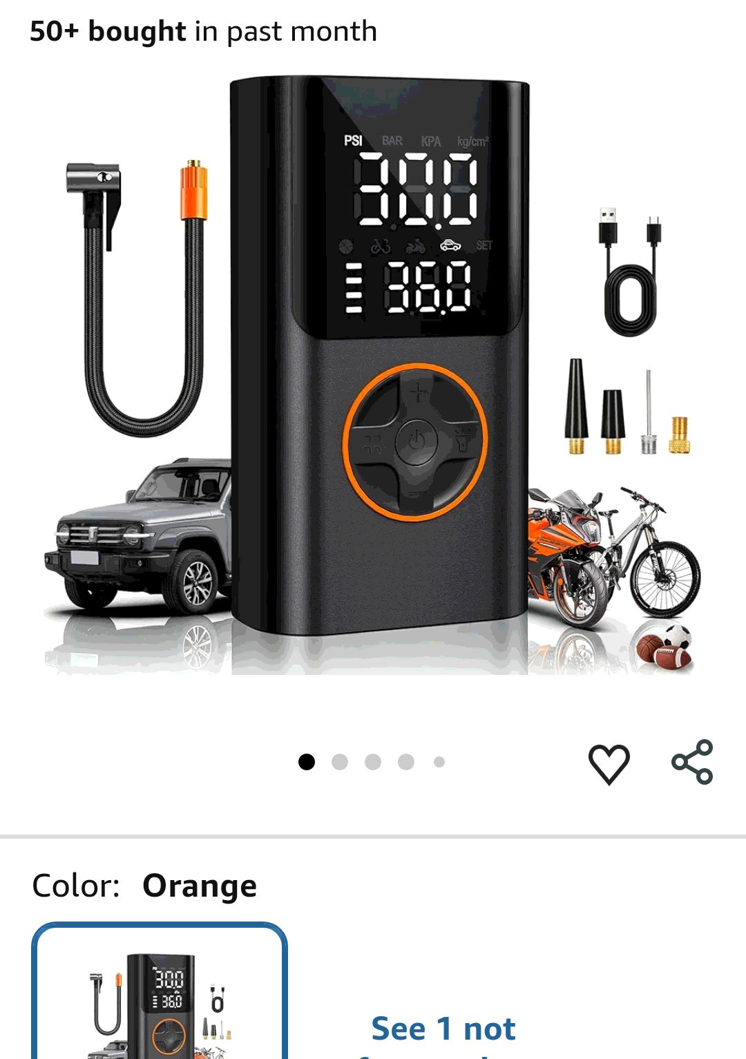 AIRSURE Tire Inflator Portable Air Compressor, Bike Pump with Gauge and USB Charging Output, 150PSI Fast Inflation Portable Tire Inflator for Car Bicycles Motorcycles Scooter Balls : Automotive
