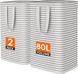 Amazon.com: Lifewit 2 Pack Laundry Basket 80L Each, Collapsible Clothes Hamper with Reinforced Handles, Freestanding Waterproof Design for Bedroom and Laundry Room, Grey 160L Total : Home &a