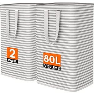 $11.99 Amazon.com: Lifewit 2 Pack Laundry Basket 80L Each, Collapsible Clothes Hamper with Reinforced Handles, Freestanding Waterproof Design for Bedroom and Laundry Room, Grey 160L Total : Home &a