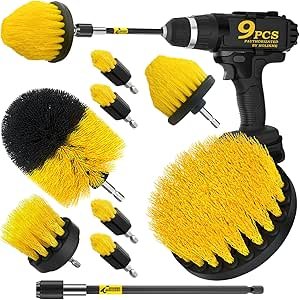 $7.99 Amazon.com: Holikme 9Pack Drill Brush ，All Purpose Drill Brush with Extend Attachment for Bathroom Surfaces, Grout, Floor, Tub, Shower, Tile, Kitchen and Car，Corner,Masonry Brushes，Yellow : 