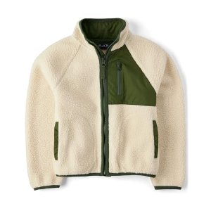 $7.26 The Children s Place,Boys,Long Sleeve Sherpa Fleece Full Zip Jacket,Haystack,Large: Clothing, Shoes & Jewelry