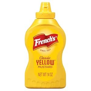 $1.46 Amazon.com : French’s Yellow Mustard, Classic, Stone-Ground #1 Grade Mustard Seeds, Product of the USA, Gluten Free, No Artificial Flavors, For Burgers, Brats, and Hot Dogs, 14 oz : Grocery 