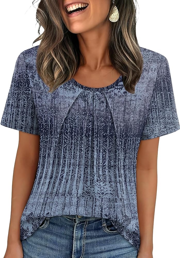 WIHOLL Woemns Tops Short Sleeve Summer Shirts Oversized Blouses Crewneck Loose Fit 2026 Spring Summer Fashion Clothing Tie Dye Print 2XL at Amazon Women’s Clothing store