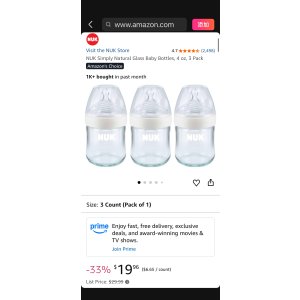 $19.96 Amazon.com : NUK Simply Natural Glass Baby Bottles, 4 oz, 3 Pack