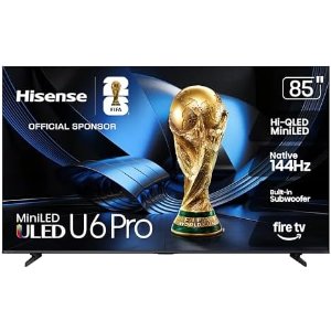 $1197.99 Amazon.com: Hisense 85" U6 Pro Series Mini‑LED ULED 4K UHD HDR Gaming AI Smart Fire TV (85U6SF Pro, 2026 New) – Hi-QLED, Native 144Hz, Motion Rate 480, Dolby Vision IQ,· Atmos, HDR10+, 