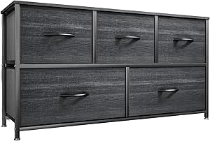 Amazon.com: YITAHOME Dresser with 5 Drawers - Fabric Storage Tower, Organizer Unit for Bedroom, Living Room, Closets - Sturdy Steel Frame, Wooden Top (Cool Black Wood Grain) : Home &amp; Kitchen