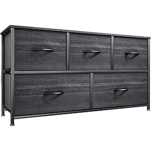 $54.13 Amazon.com: YITAHOME Dresser with 5 Drawers - Fabric Storage Tower, Organizer Unit for Bedroom, Living Room, Closets - Sturdy Steel Frame, Wooden Top (Cool Black Wood Grain) : Home & Kitchen