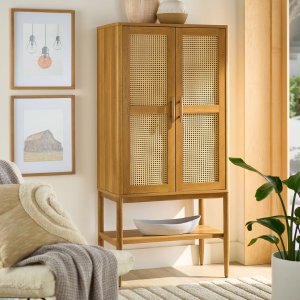 $176.00  Free Shipping! Better Homes & Gardens Tall Rattan Storage Cabinet, Light Honey Finish, 31.50  x18.03  x65.98  - Walmart.com