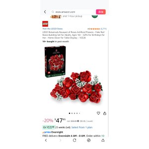 $47.95 Amazon.com: LEGO Botanicals Bouquet of Roses Artificial Flowers - Fake Red Roses Building Set for Adults, Ages 18+ - Gifts for Birthdays for Her - Home Decor for Table Display - 10328 : Toys & Games 乐