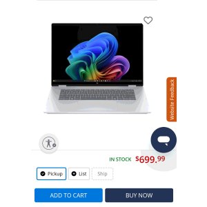 $699.99 HP OmniBook 7 Flip Next Gen AI 16-au0773cl Copilot+ PC OLED 16  2-in-1 Laptop Computer (Refurbished) - Glacier Silver - Micro Center