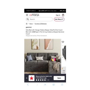 $629.95 gaomon Sofa Bed with Charger Station,Sleeper Sofa,Pull Out Couch Bed with USB&Type-C Port & Cup Holders,LShaped Sectional Couch - Macy s