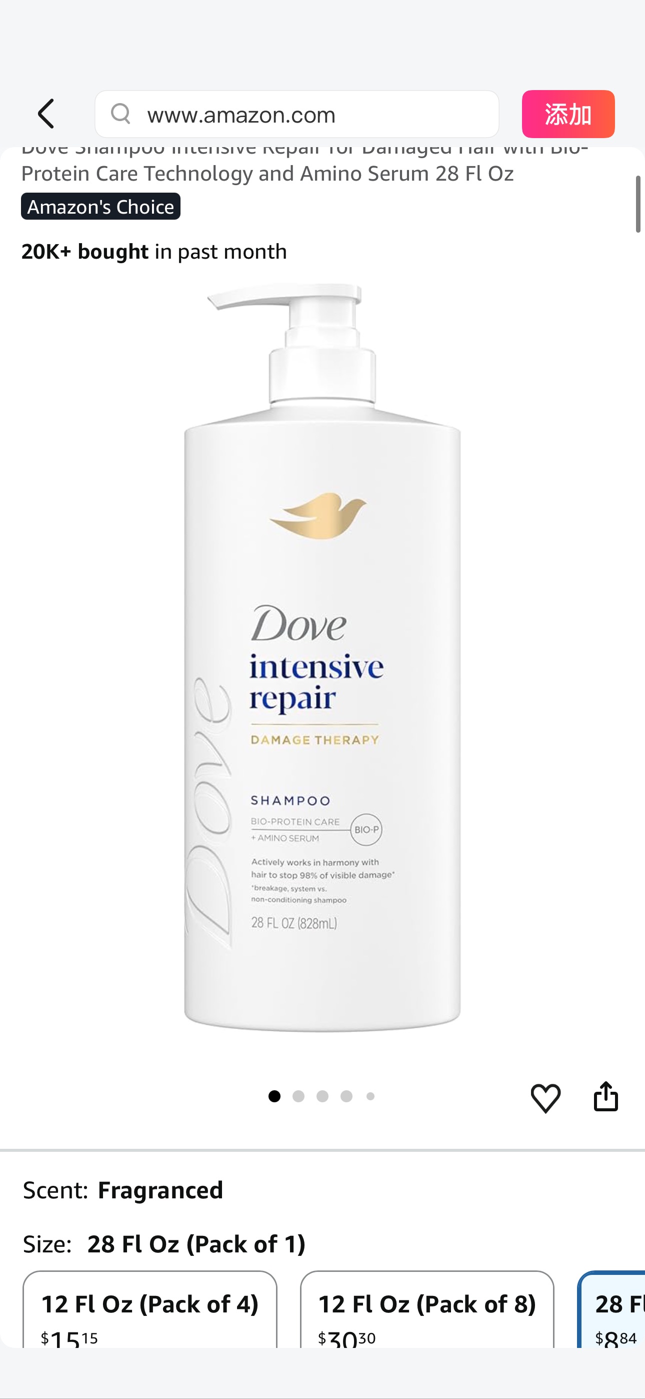 Amazon.com : Dove Shampoo Intensive Repair for Damaged Hair with Bio-Protein Care Technology and Amino Serum 28 Fl Oz : Beauty & Personal Care