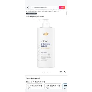 $5.96 Amazon.com : Dove Shampoo Intensive Repair for Damaged Hair with Bio-Protein Care Technology and Amino Serum 28 Fl Oz : Beauty & Personal Care