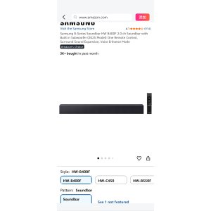 $79.99 Amazon.com: Samsung B-Series Soundbar HW B400F 2.0 ch Soundbar with Built in Subwoofer (2025 Model) One Remote Control, Surround Sound Expansion, Voice Enhance Mode : Electronics