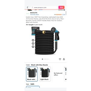 $26.59 Amazon.com: BAZOLOTA Garden Hose 100FT Non-Expanding, Lightweight Hose With 10-Function Nozzle, Leak-Proof No-Knot, Easy to Carry, Wear-Resistant, Sturdy 3/4GHT Flexible Water Hose for Outdoor (Black 