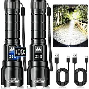 $10.99 Amazon.com: WdtPro Rechargeable Flashlights High Lumens 2Pack, Super Bright Flashlight Powerful, 3Mode Zoomable Tactical Flash Light with LCD Digital Display, Handheld LED Flashlights for Ho