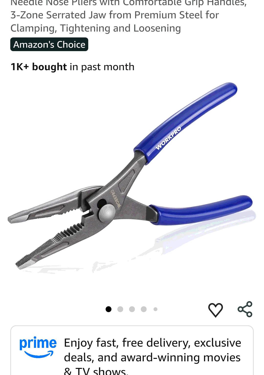 WORKPRO 8'' Long Nose Slip Joint Pliers, CR-V Needle Nose Pliers with Comfortable Grip Handles, 3-Zone Serrated Jaw from Premium Steel for Clamping, Tightening and Loosening - Amazon.com