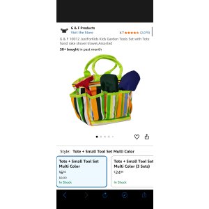 $6.30 Amazon.com: G & F 10012 JustForKids Kids Garden Tools Set with Tote hand rake shovel trowel,Assorted