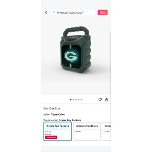 $26.5 Amazon.com : SOAR NFL XL ShockBox Wireless Bluetooth Speaker, Green Bay Packers : Sports & Outdoors