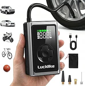 Amazon.com: Lucklike Tire Inflator Portable Air Compressor, 150PSI Cordless Portable Air Pump for Car Tires with Pressure Gauge &amp; LED Lights- 5X Faster Tire Pump for Car, Motorcycle, Bic
