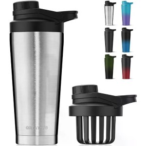$10.99 Greatyos Stainless Steel Shaker Bottle with Noise-Free Design - Patented 24 oz Insulated Metal Shakers Bottles Cup for Protein Mixes and Pre Workout 100% Leak Proof (Steel): Home & Kitchen