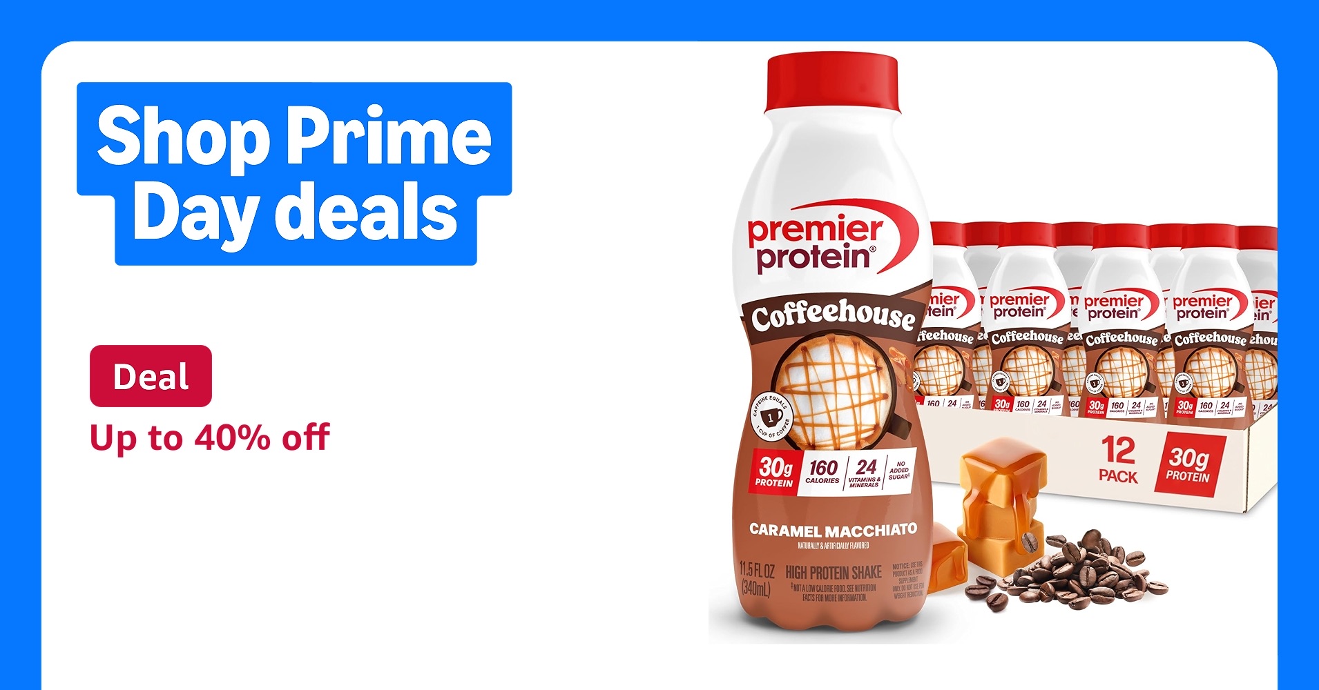 Deal for Prime Members: Premier Protein COFFEEHOUSE Caramel Macchiato Protein Shake with Caffeine – 30g Protein, No Added Sugar, 24 Vitamins & Minerals, Coffee Beverage for Energy, Gluten-Free, 11.5 f