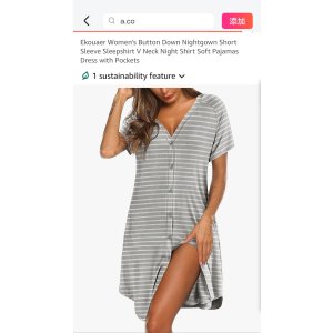 $13.59 Ekouaer Women s Button Down Nightgown Short Sleeve Sleepshirt V Neck Night Shirt Soft Pajamas Dress with Pockets Grey Striped Small at Amazon Women’s Clothing store