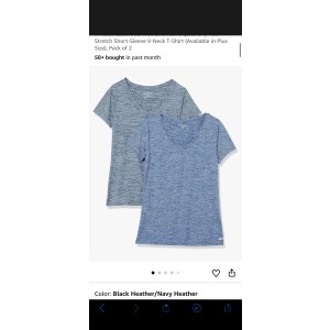 $6.30 Amazon.com: Amazon Essentials Women s Active Quick Dry Tech Stretch Short-Sleeve V-Neck T-Shirt (Available in Plus Size), Pack of 2, Black Heather/Navy Heather, Large