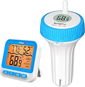 Amazon.com: TempPro Waterproof Wireless Pool Thermometer Easy Read, Digital Pool Thermometer Floating for Swimming Pool, Hot Tub, Cold Plunge, Pond, Upgraded IPX8 Water Temperature Monitor (