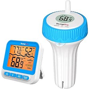 $27.98 Amazon.com: TempPro Waterproof Wireless Pool Thermometer Easy Read, Digital Pool Thermometer Floating for Swimming Pool, Hot Tub, Cold Plunge, Pond, Upgraded IPX8 Water Temperature Monitor (