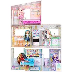 $86.50 Amazon.com: Rainbow High Color & Play 3-Story Doll House, Design All Walls & Floors with Washable Markers, Wood Playset Includes Toy Furniture and Accessories, Gift for Kids 4+ : Toy