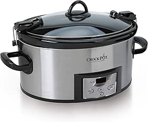 Amazon.com: Crock-Pot 6 Quart Cook &amp; Carry Programmable Slow Cooker with Digital Timer Stainless Steel (CPSCVC60LL-S) pack of 1: Home &amp; Kitchen