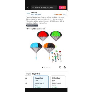 $7.99 Amazon.com: Yeeeasy Tangle-Free Parachute Toys for Kids - Outdoor Flying Game for Boys Girls Age 3-12 - Rip-Stop Hand Throw Army Men Action Figures - STEM Science Gift & Stocking Stuffers - Boys 4Pcs